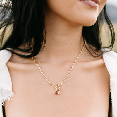 Star charm holder necklace with genuine birthstones