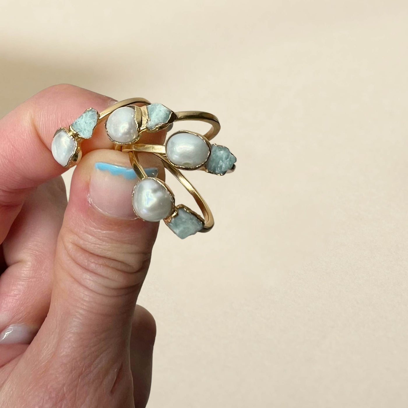 Pearl and Amazonite Ring - Multiple Sizes - SS01