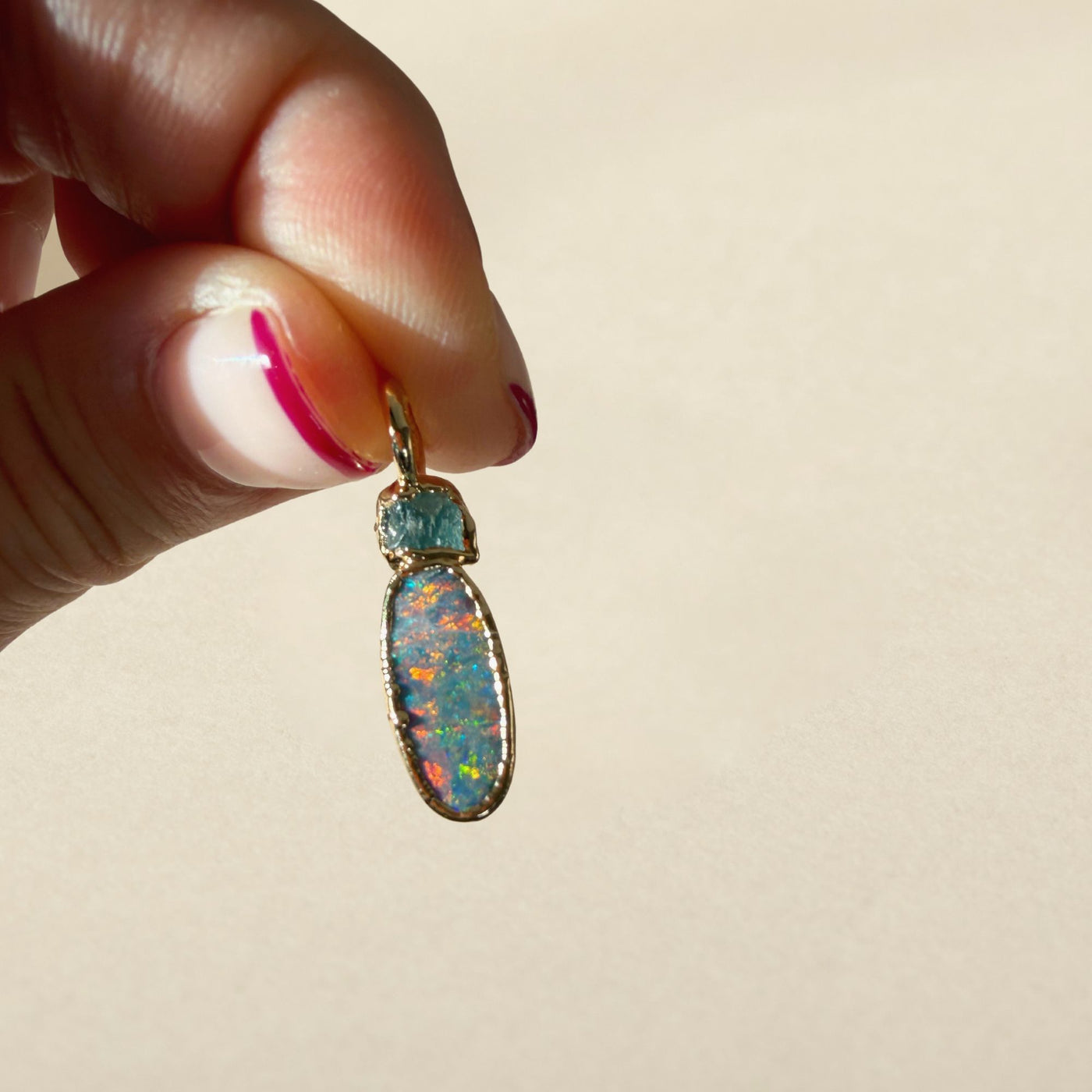 Tidepool Blue Topaz and Opal Pendant SS01