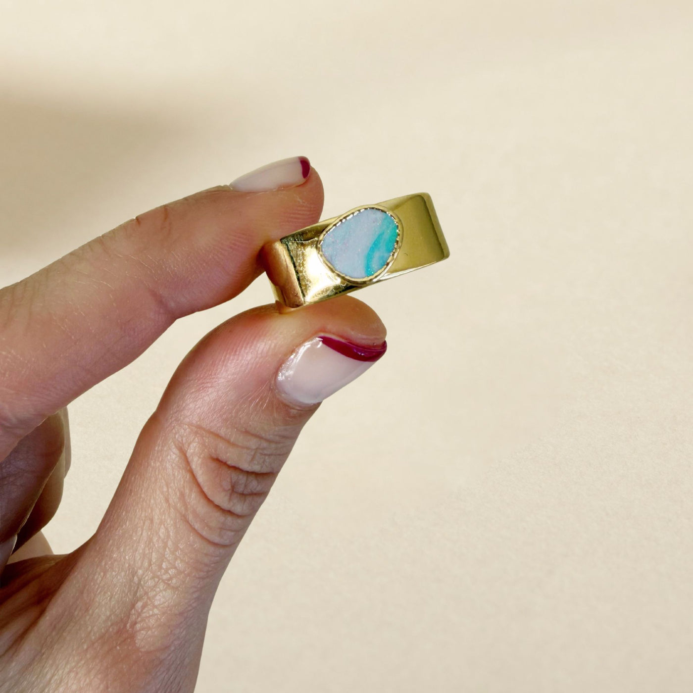 Boulder Opal Cigar Band Ring - Size 9 - SS01