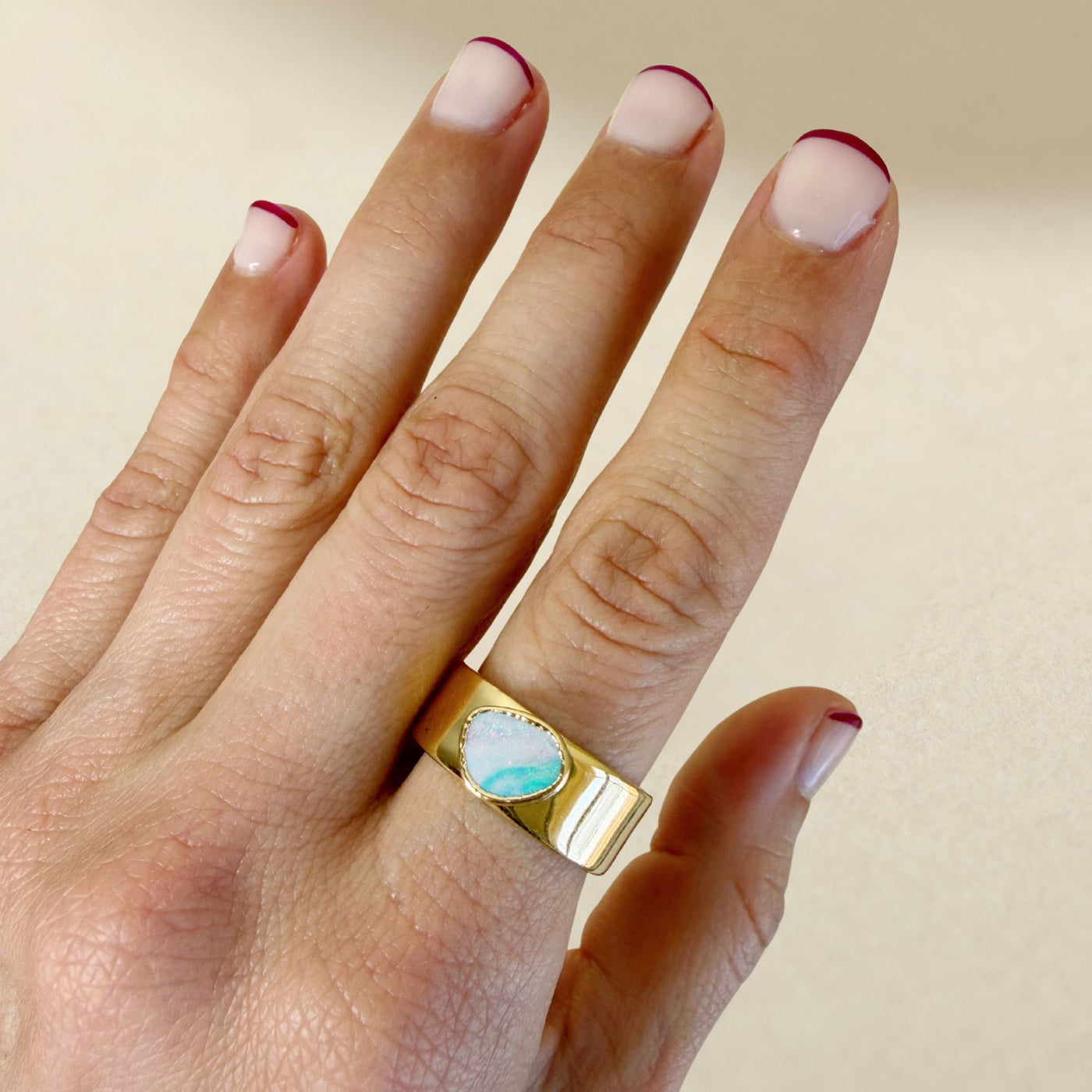 Boulder Opal Cigar Band Ring - Size 9 - SS01