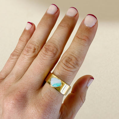 Boulder Opal Cigar Band Ring - Size 9 - SS01