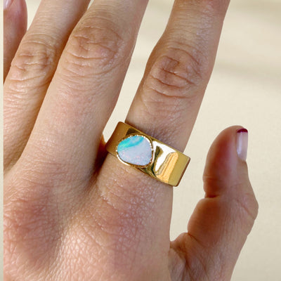 Boulder Opal Cigar Band Ring - Size 9 - SS01