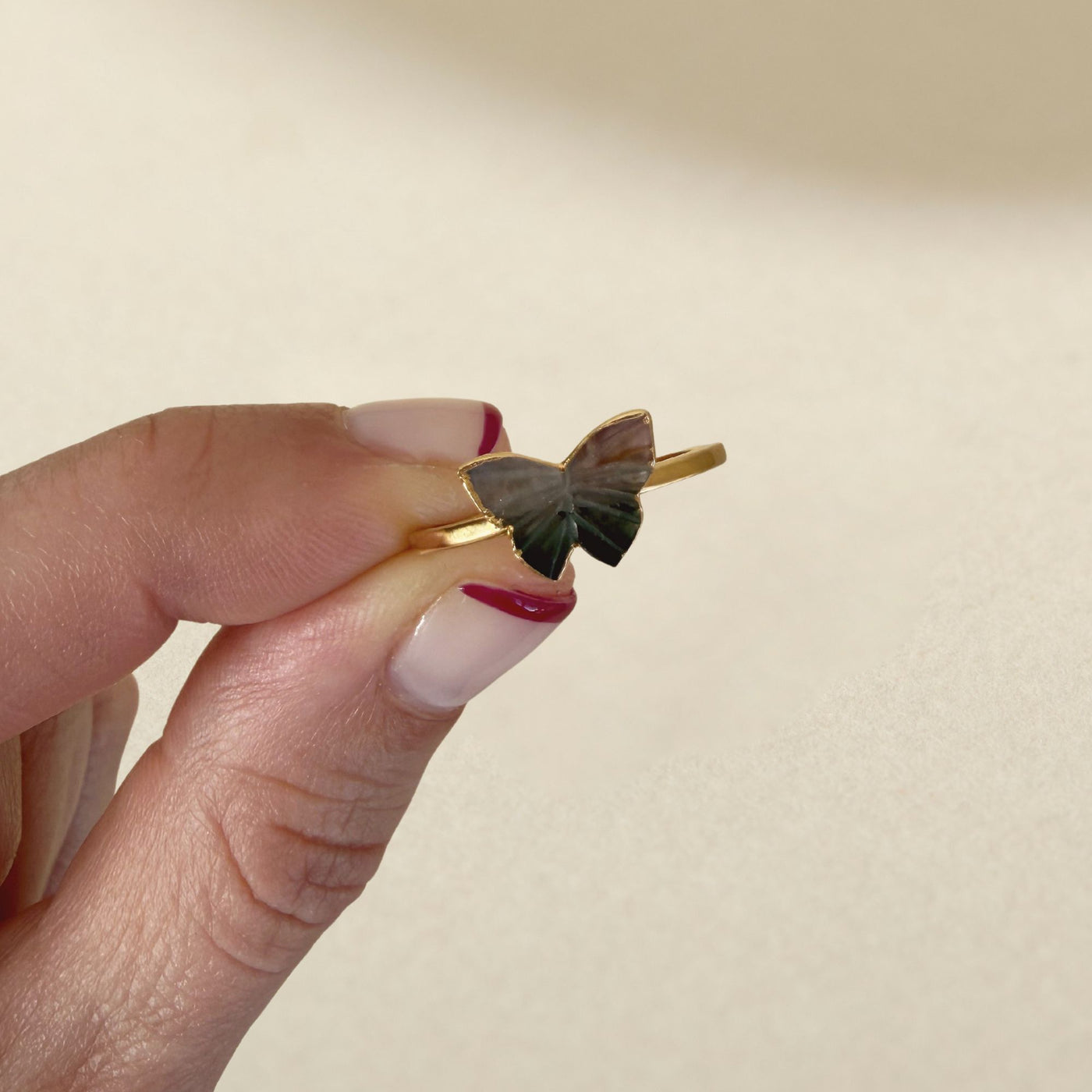 Watermelon Tourmaline Butterfly Ring - Size 8 - SS01