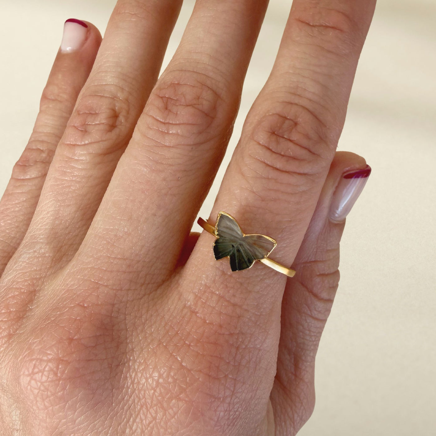 Watermelon Tourmaline Butterfly Ring - Size 8 - SS01