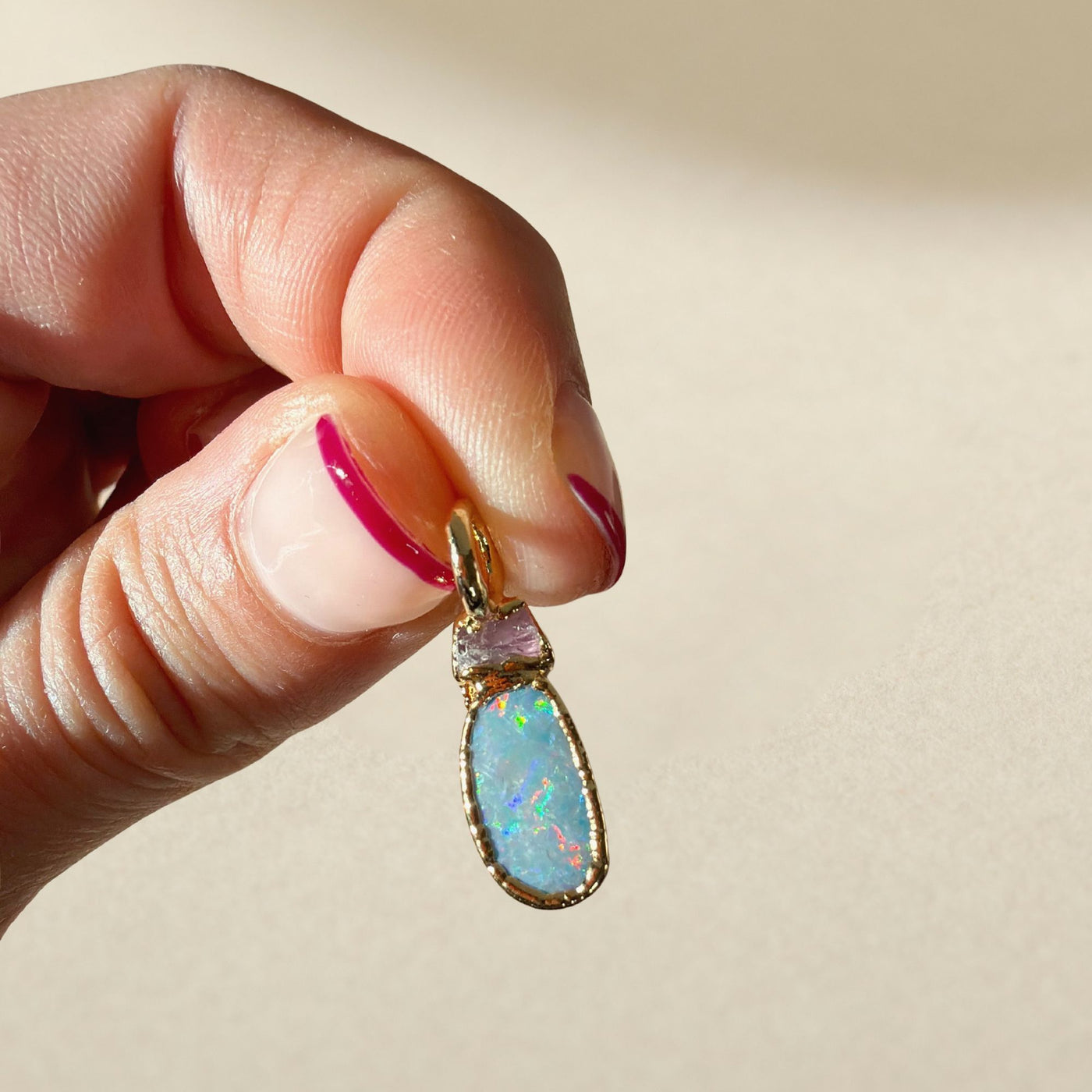 Daybreak Rose de France and Opal Pendant SS01