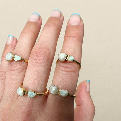 Pearl and Amazonite Ring - Multiple Sizes - SS01