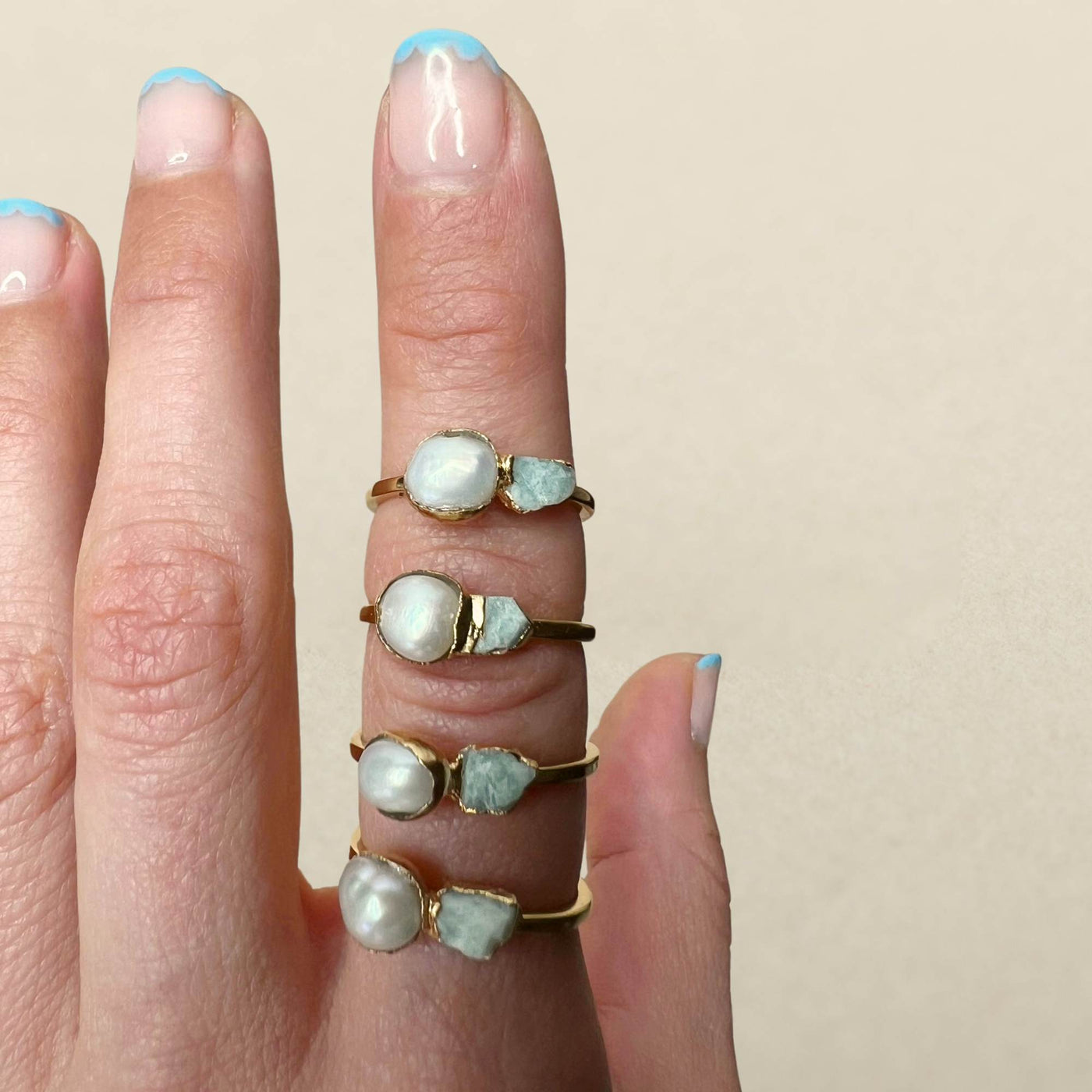 Pearl and Amazonite Ring - Multiple Sizes - SS01