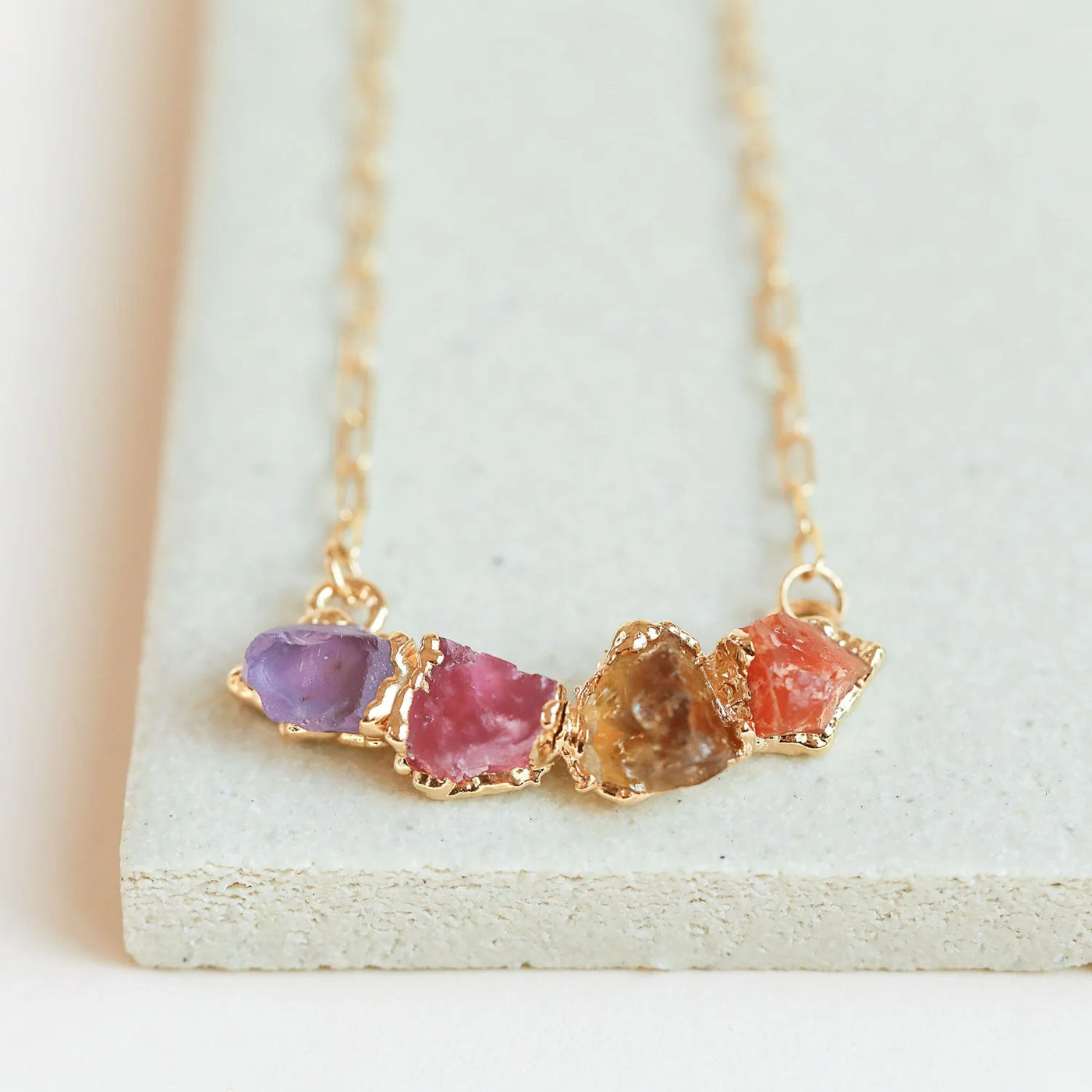 Amethyst, Carnelian, Pink Tourmaline Curve Necklace - Archive Collection