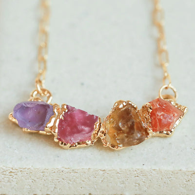 Amethyst, Carnelian, Pink Tourmaline Curve Necklace - Archive Collection