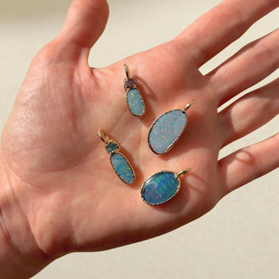 Tidepool Blue Topaz and Opal Pendant SS01