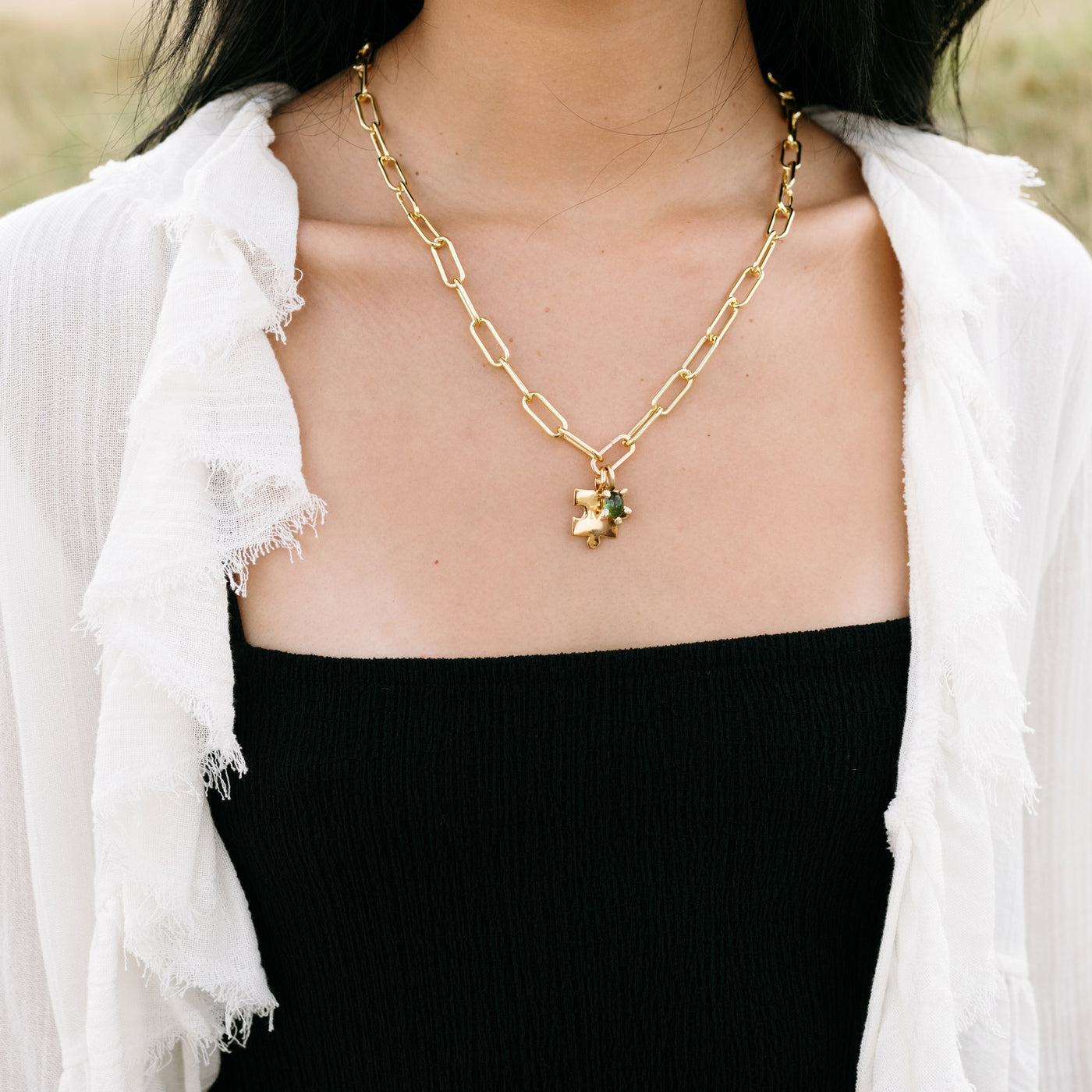 Puzzle piece necklace gold fill