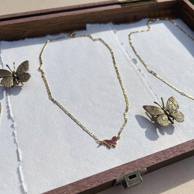 Watermelon Tourmaline Butterfly Necklace