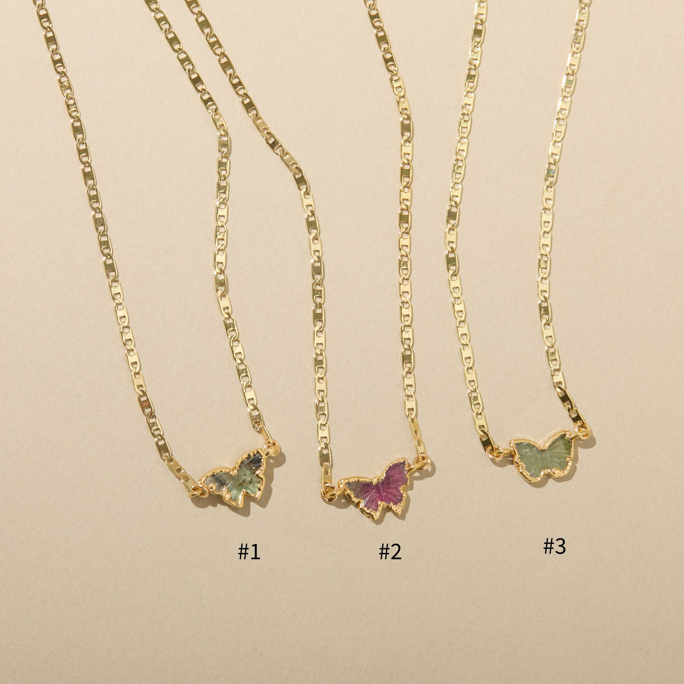 Watermelon Tourmaline Butterfly Necklace