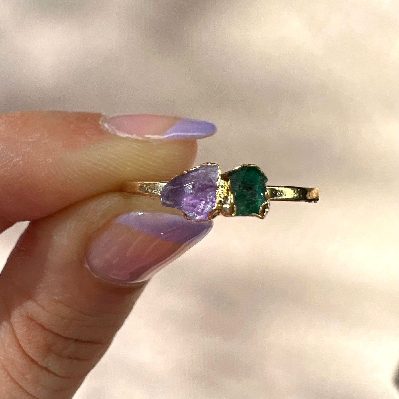 Amethyst and Green Tourmaline Ring - Size 8 - SS01