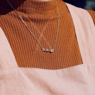 Rose Quartz and Garnet Bar Necklace - Archive Collection