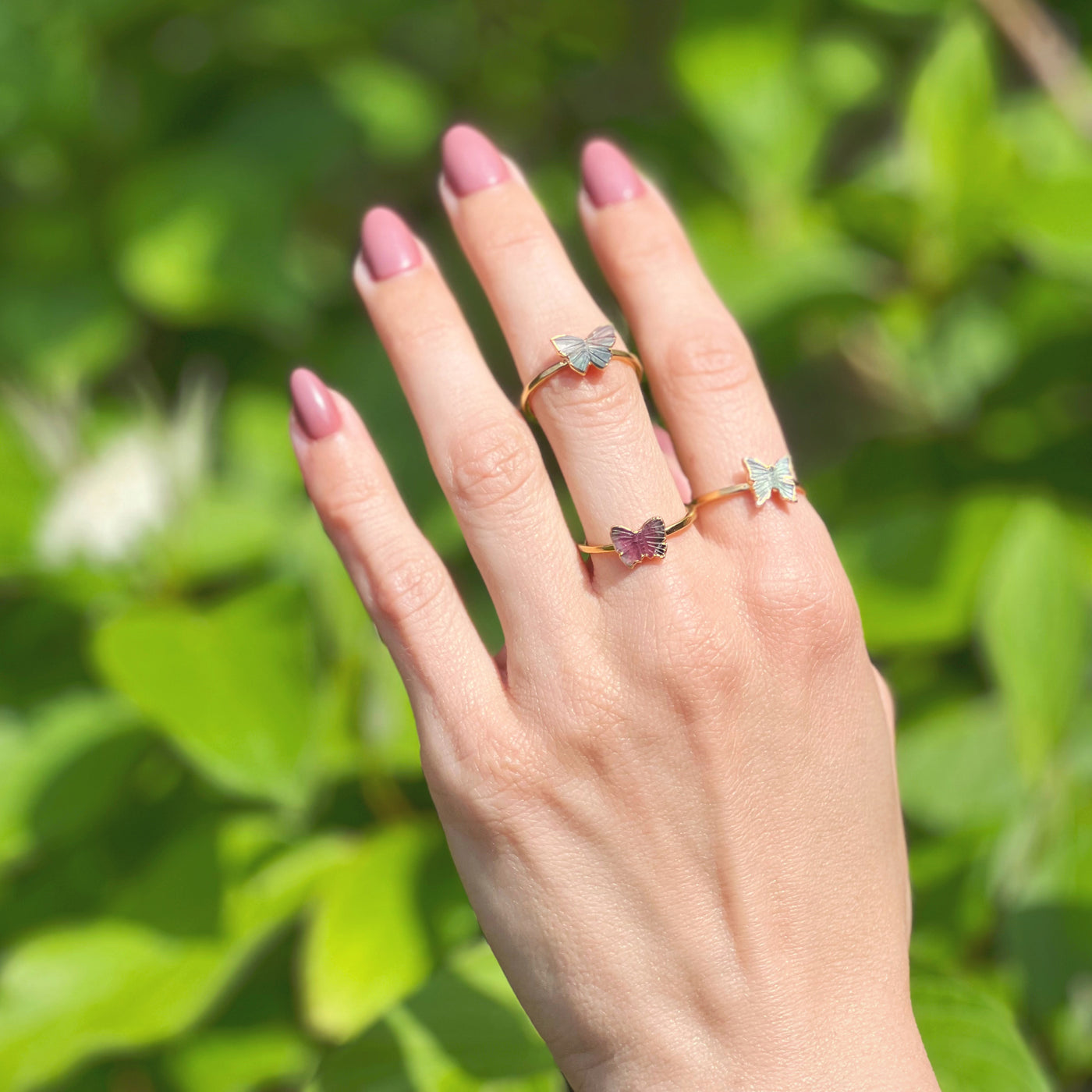 Watermelon Tourmaline Butterfly Ring
