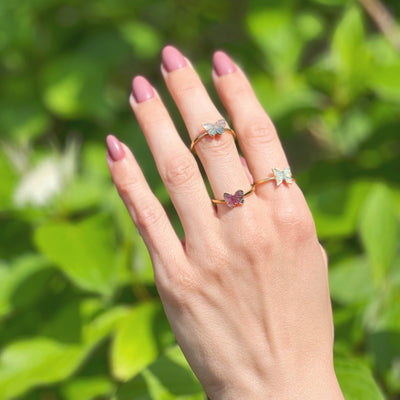 Watermelon Tourmaline Butterfly Ring