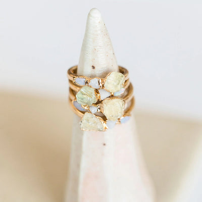 Hiddenite, Opal and Onyx Cocktail Ring - Archive Collection