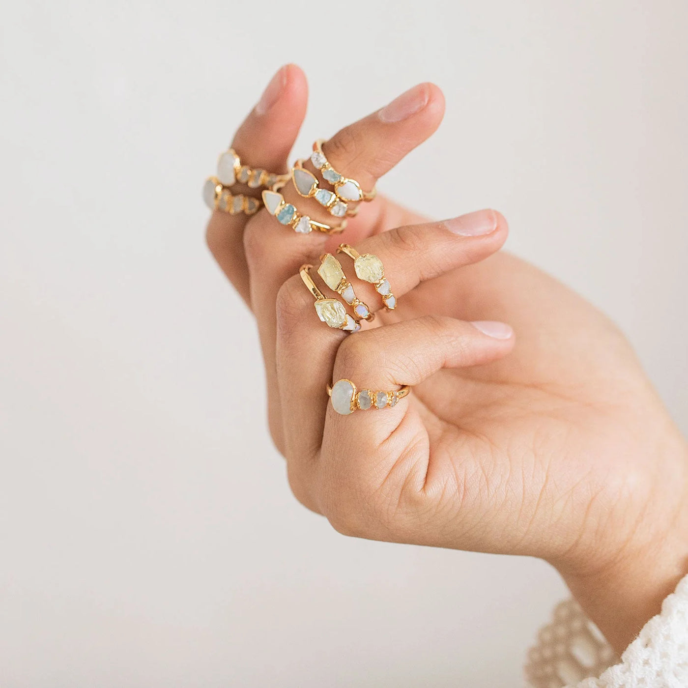 Hiddenite, Opal and Onyx Cocktail Ring - Archive Collection