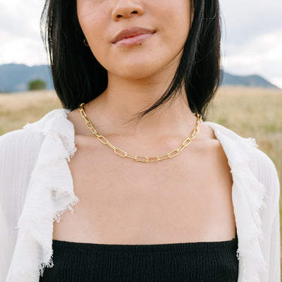 Jumbo paperclip chain necklace gold fill