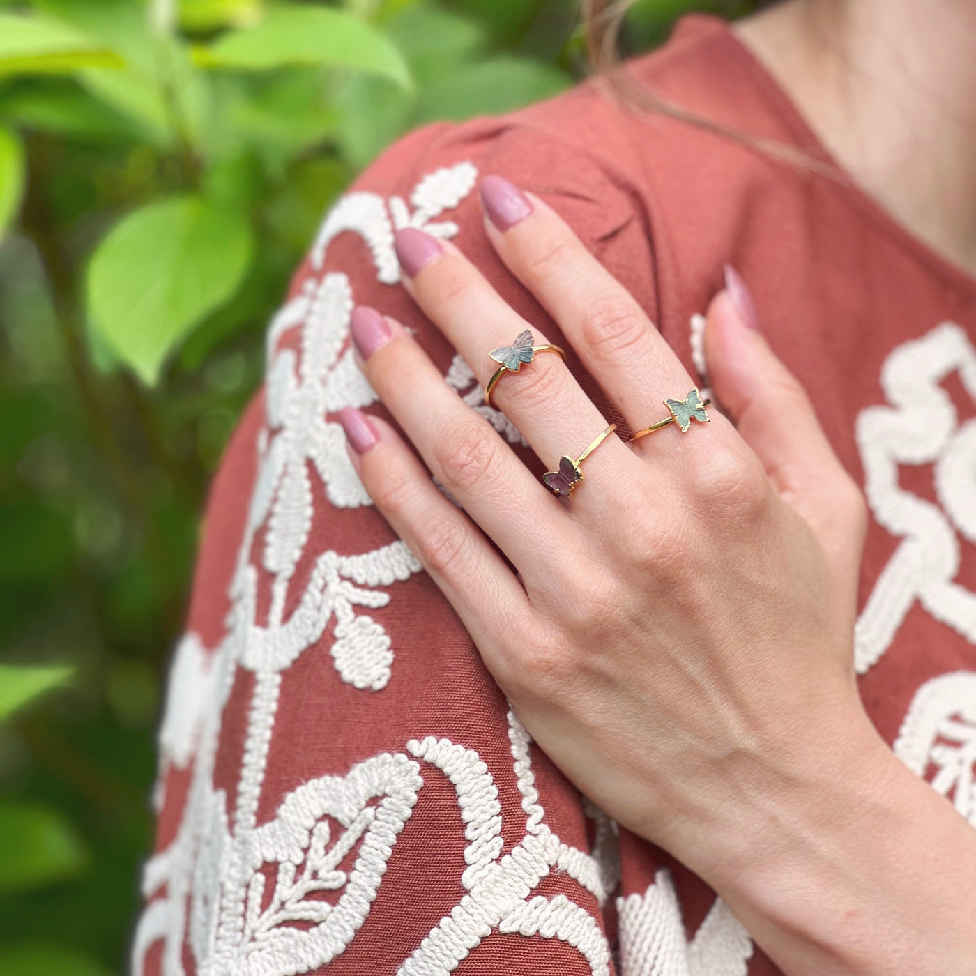 Watermelon Tourmaline Butterfly Ring