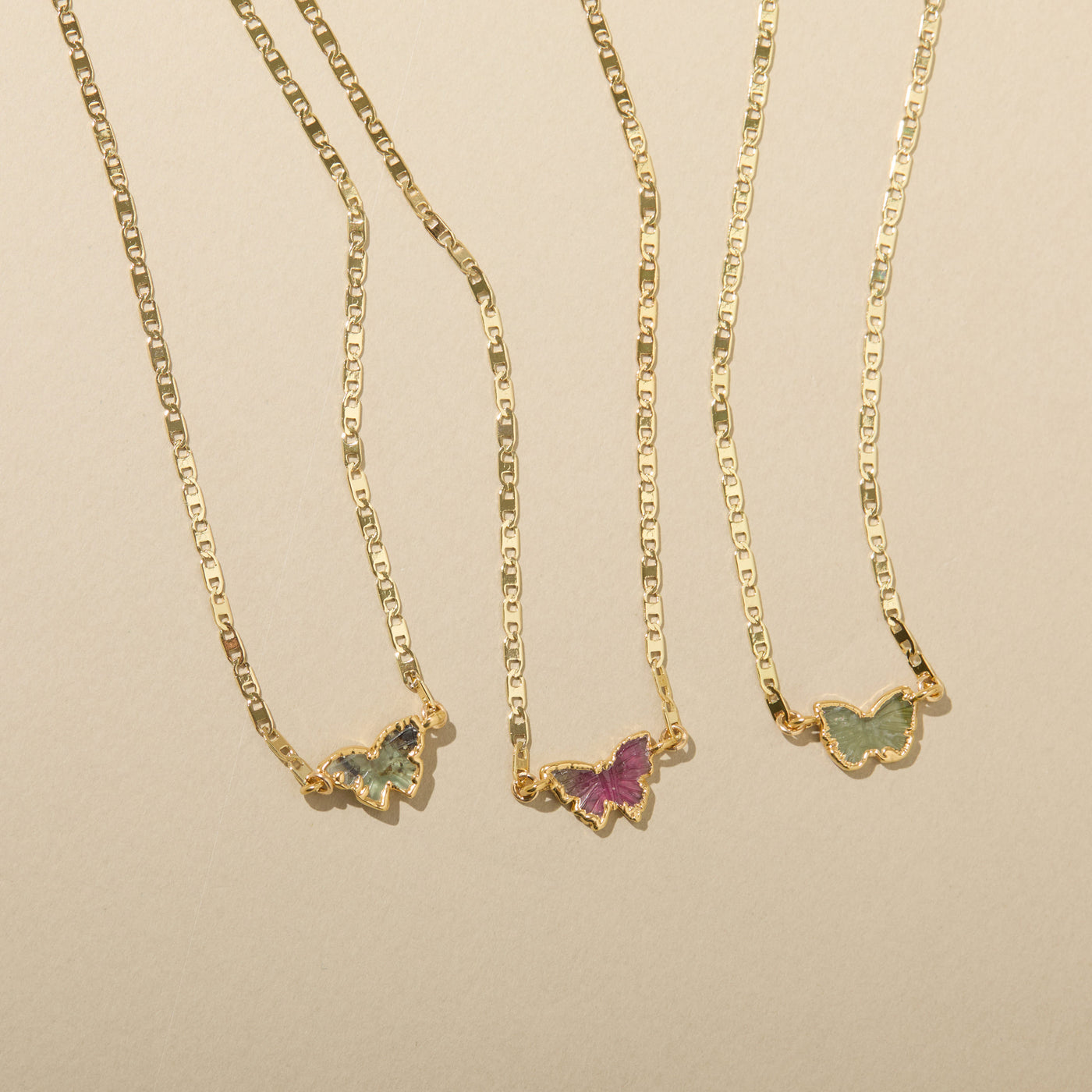 Watermelon Tourmaline Butterfly Necklace
