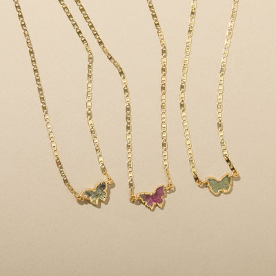 Watermelon Tourmaline Butterfly Necklace