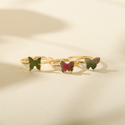 Watermelon Tourmaline Butterfly Ring