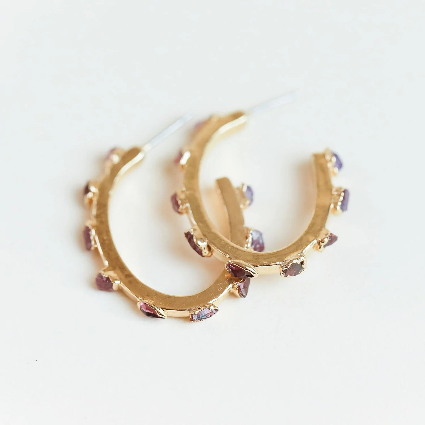 Tourmaline, Garnet, and Ruby Flattened Hoops - Archive Collection